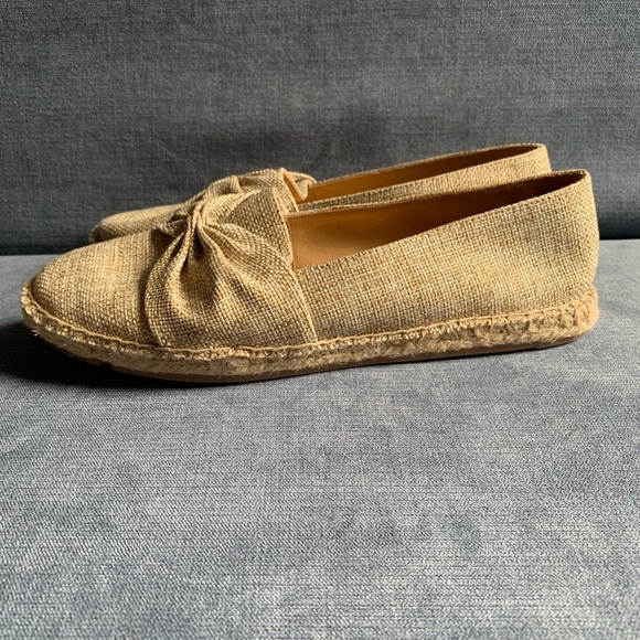 Talbots Womens Izzy Cinched Bow Tan Linen Espadrille Slip On Dressy Flats 8 - Picture 6 of 10